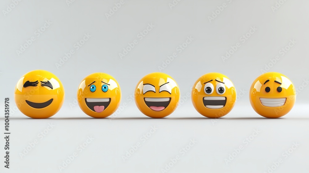 3D Set of Emoticons - Happy Emoji Isolated on White Background
3D Set of Emoticons - Happy Emoji Isolated on White Background