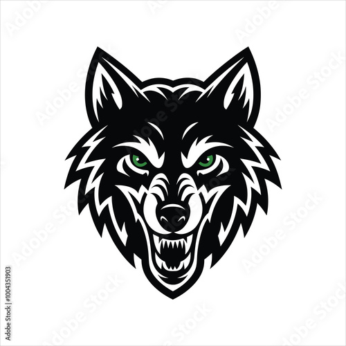 Aggressive Wolf Logo vector with Green Eyes 