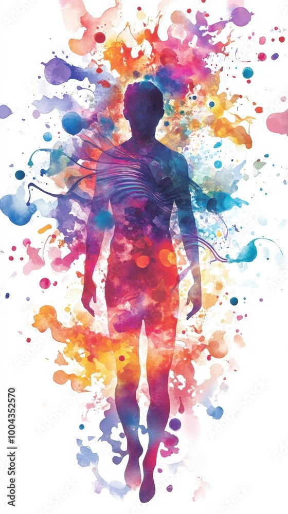 Obraz premium Abstract Watercolor Human Figure Surrounded by Colors