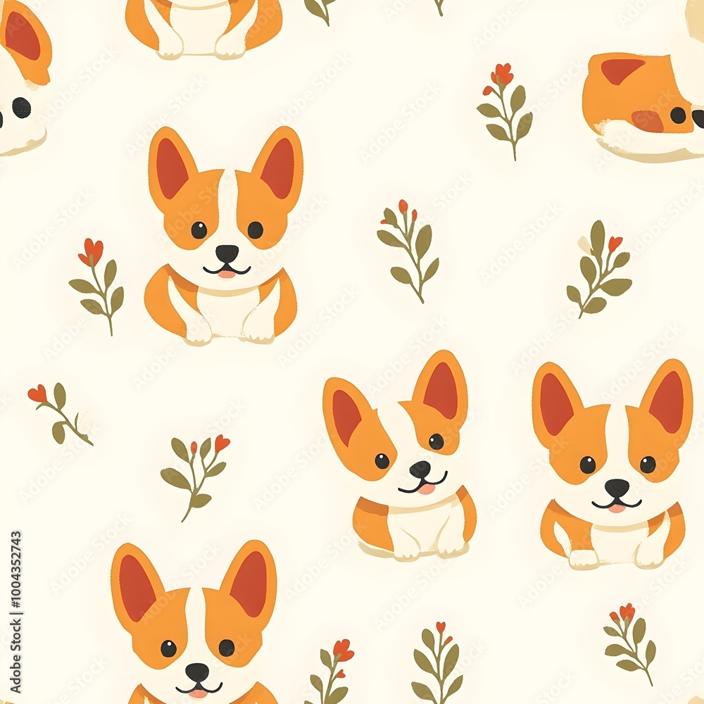 Corgi-dog with seamless pattern Corgi-dog with seamless pattern