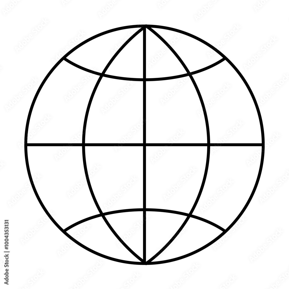 Black globe symbol with horizontal and vertical lines crossing grid-style minimalist design. Ideal for global themes, connectivity, technology, navigation, and travel. Simple geometric illustration Black globe symbol with horizontal and vertical lines crossing grid-style minimalist design. Ideal for global themes, connectivity, technology, navigation, and travel. Simple geometric illustration
