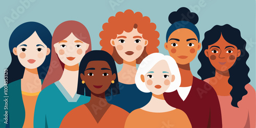 Diverse woman portrait. Multiracial women character. Group of different girl. Flat female people. Concept of feminism and diversity