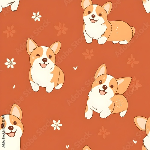 Corgi-dog with seamless pattern