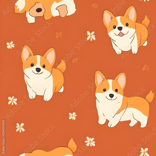 Corgi-dog with seamless pattern