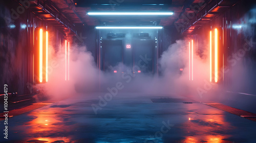 Futuristic Neon Hallway 3D Illustration