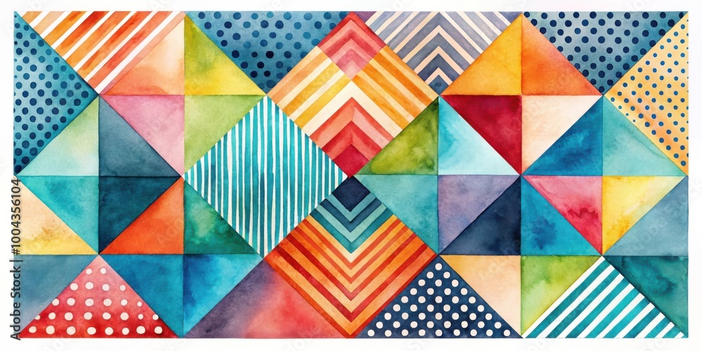 Abstract Watercolor Geometric Composition with Bold Patterns and Contrasting Colors for Modern Visual Impact Abstract Watercolor Geometric Composition with Bold Patterns and Contrasting Colors for Modern Visual Impact