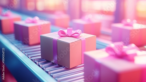 Gift Boxes on Conveyor in Warehouse