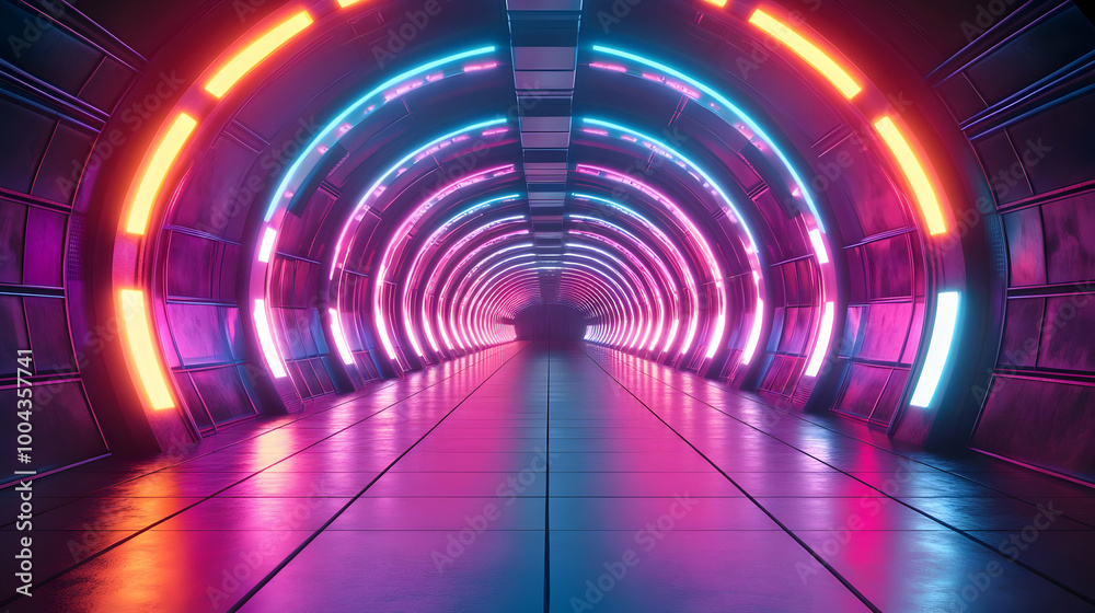 Neon Lights Futuristic Tunnel 3D Illustration Neon Lights Futuristic Tunnel 3D Illustration