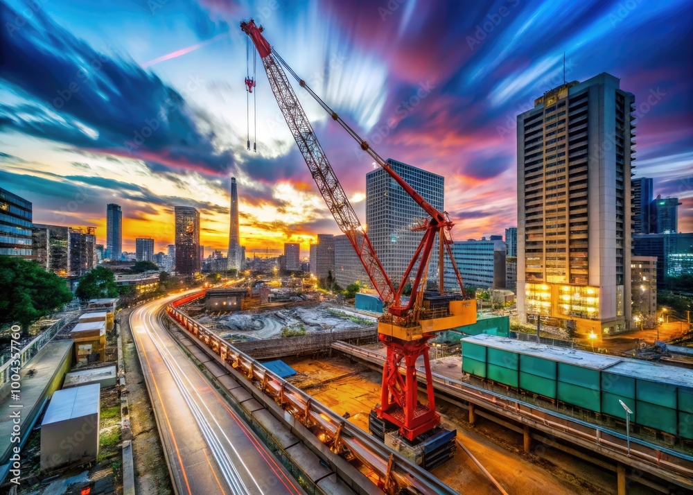 Timelapse of Construction Crane Moving at a Building Site in Yokohama, Japan, Wide Angle Shot Timelapse of Construction Crane Moving at a Building Site in Yokohama, Japan, Wide Angle Shot