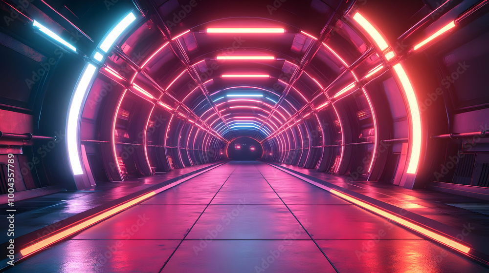 Futuristic Neon Tunnel 3D Render Futuristic Neon Tunnel 3D Render