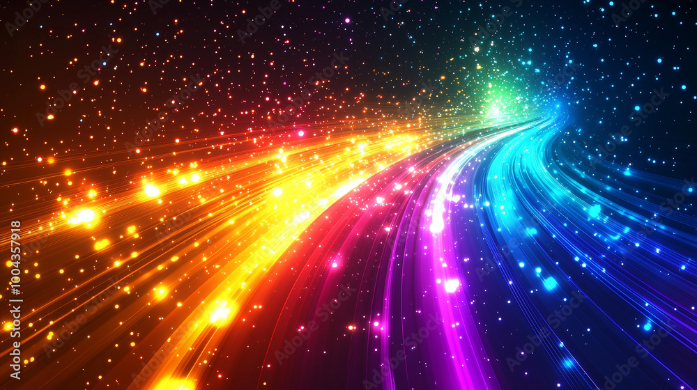 Fototapeta premium Futuristic abstract background, colorful bright neon rays and glowing lines. AI generative 