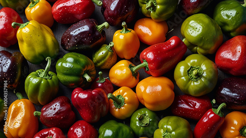 Healthy, natural and bulgag pepper background in studio for farming, organic produce and lifestyle. Fresh, summer food and healthy food close-up for eco farmer's market, fiber diet and vegetable farmi photo