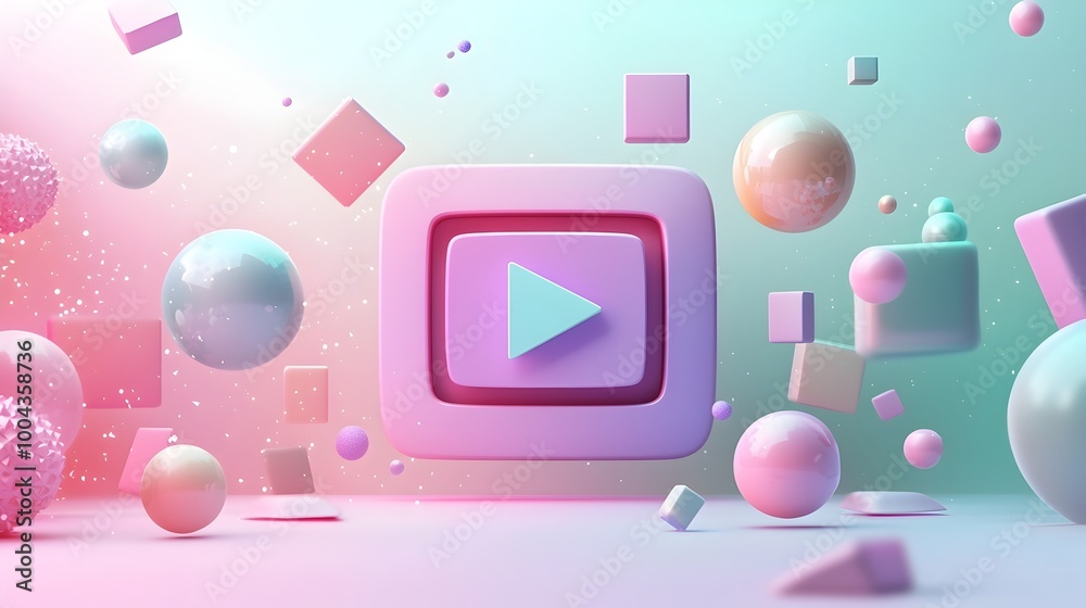 Vibrant Geometric Abstract 3D Shapes in Pastel Tones Studio Background