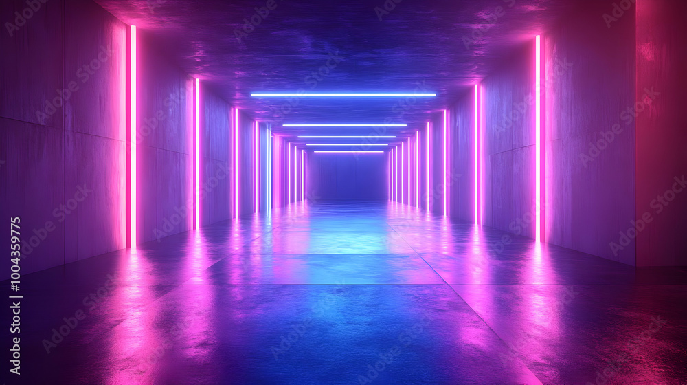 3D Neon Lights Corridor - Abstract Background 3D Neon Lights Corridor - Abstract Background