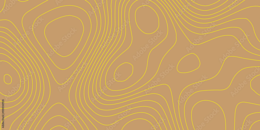 Topographic linear background for design yellow lines contour map seamless pattern geographic mountain relief, topographic map like lines trendy color modern background and texture. Topographic linear background for design yellow lines contour map seamless pattern geographic mountain relief, topographic map like lines trendy color modern background and texture.