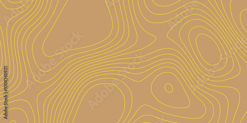 Topographic linear background for design yellow lines contour map seamless pattern geographic mountain relief, topographic map like lines trendy color modern background and texture.