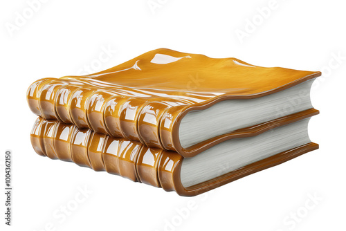 Artistic representation of two stacked books with a glossy, liquefied appearance, showcasing creativity and abstraction in the realm of literary imagination. photo