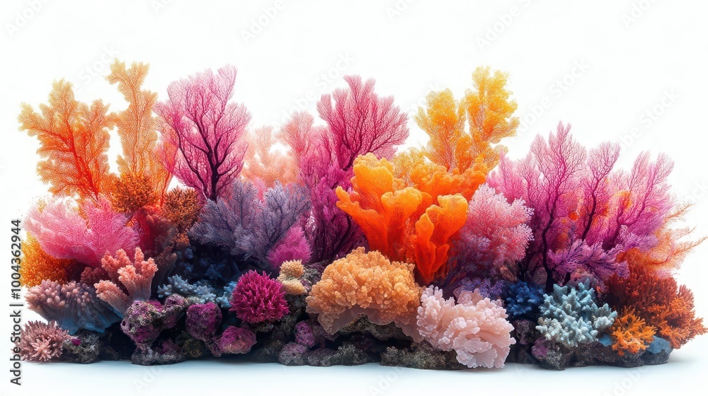 Fototapeta premium vibrant coral reef isolated on pristine white background intricate details of colorful marine life and textures highlighted