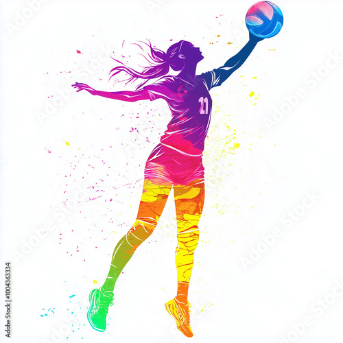 colorful silhouette of woman playing volleyball