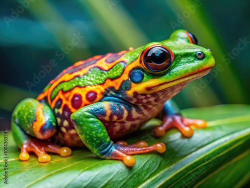 Unique Hippo Frog on Green Leaf in Natural Habitat Captured in Vibrant Detail and Stunning Colors