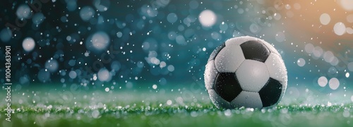 Soccer Ball on Wet Grass in Rain During Evening Light