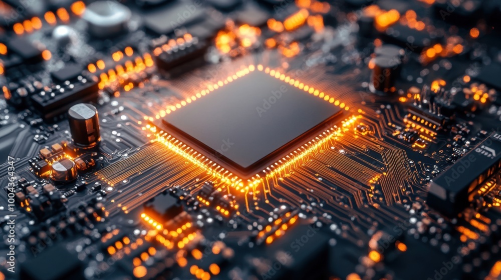 Obraz premium Glowing circuit board close up