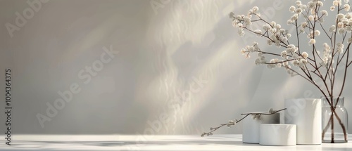 White Cubes With Pink Flowers and Sunlight