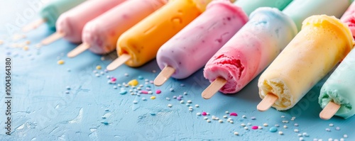 Colorful Frozen Treats on Blue Surface With Sprinkles