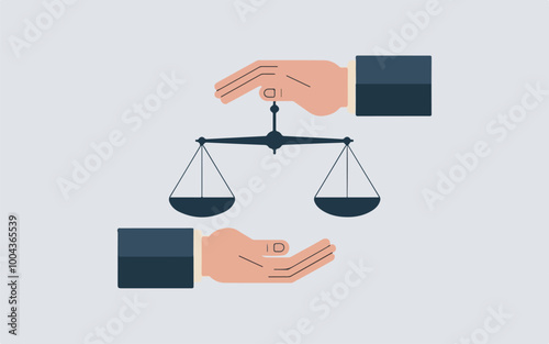 Hands holding balanced scales