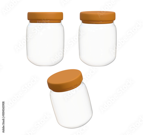 Glass jar 3d isolated on white background. 