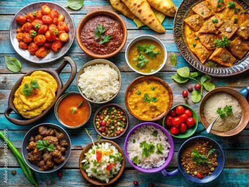 Wallpaper Mural Vibrant and Flavorful Punjabi Cuisine Featuring Traditional Dishes on a Colorful Table Setting Torontodigital.ca