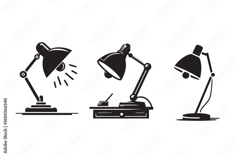 Table lamp for Desk Study Flat silhouette Illustration Design Table lamp for Desk Study Flat silhouette Illustration Design