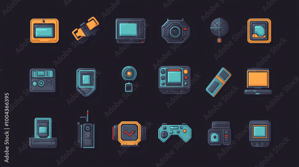 A set of technology icons showcasing various gadgets and digital innovations, ideal for tech blogs and product reviews. A set of technology icons showcasing various gadgets and digital innovations, ideal for tech blogs and product reviews.