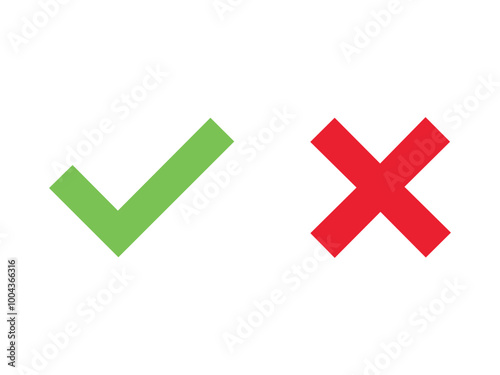 check mark icon button set. check box icon with right and wrong buttons and yes or no checkmark icons in green tick box and red cross