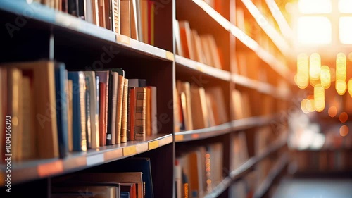 Wallpaper Mural Book shelves in a book store or library, cozy sun lighting. Torontodigital.ca