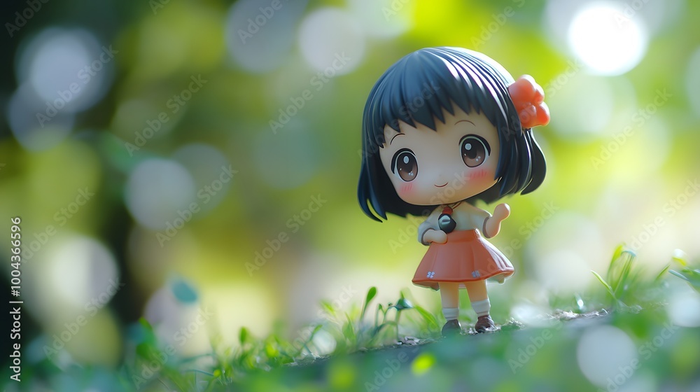 Cute chibi figure with tiny body and large head in cheerful pose Cute chibi figure with tiny body and large head in cheerful pose