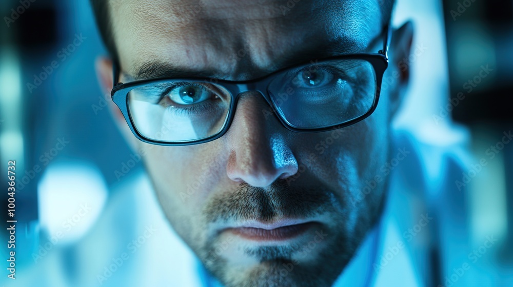 Intense scientist in a lab setting. Intense scientist in a lab setting.