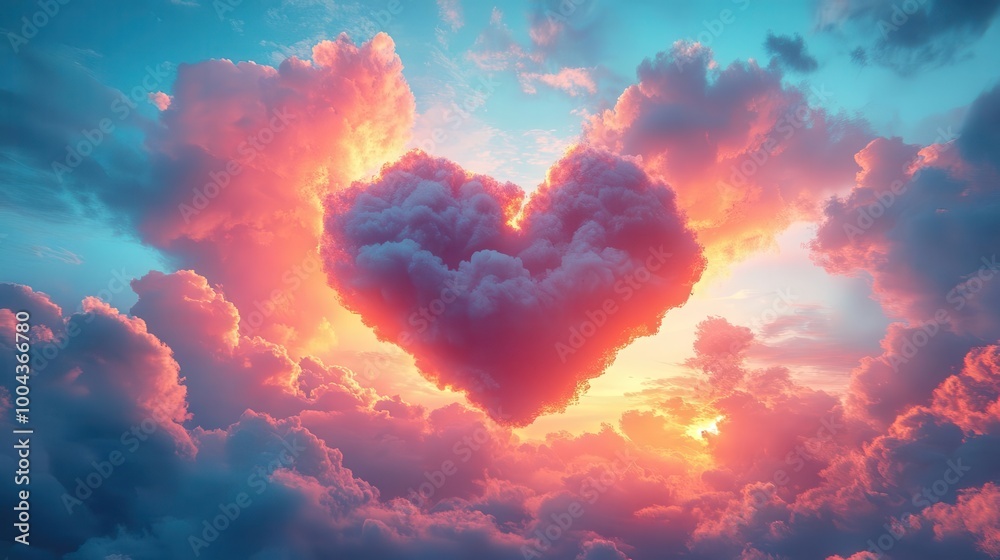 vibrant heartshaped cloud formation in pastel sky dreamy atmosphere with soft diffused light creating romantic mood vibrant heartshaped cloud formation in pastel sky dreamy atmosphere with soft diffused light creating romantic mood