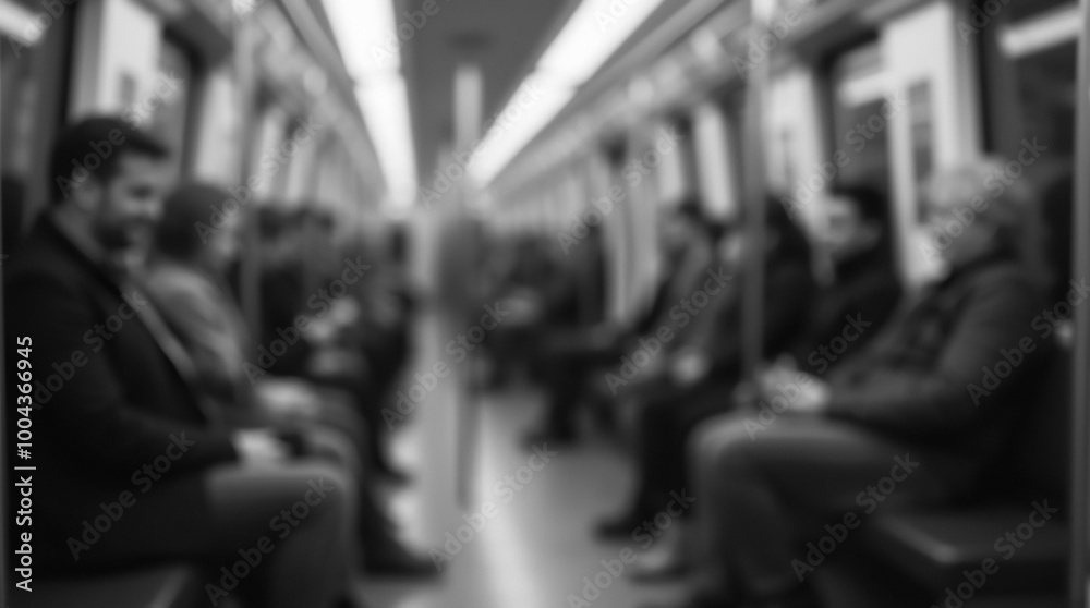 Grainy and blurry image of people traveling in a subway car. Concept of daily use of public transport Grainy and blurry image of people traveling in a subway car. Concept of daily use of public transport