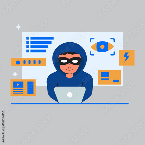 Skilled hacker at work amidst digital coding, security keys, and bank data, symbolizing online threats and the risks of unauthorized access.