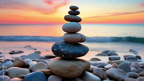 Wallpaper Mural Balance pebble stones stacked on the sand beach at sunset. Torontodigital.ca