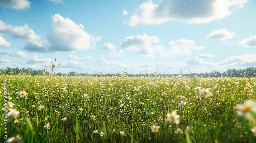 Lush green field under a bright blue sky. Lush green field under a bright blue sky.