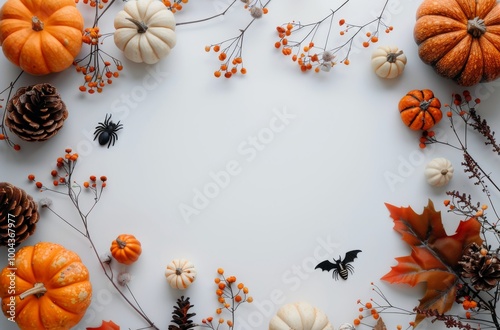 Autumn Leaves and Pumpkin Arrangement on White Surface During Fall Season