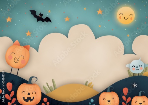 Halloween Night Sky With Pumpkins and Bats