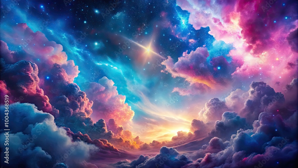 Vibrant cosmic clouds blend in hues of blue and pink evoking wonder and beauty in the universe Vibrant cosmic clouds blend in hues of blue and pink evoking wonder and beauty in the universe