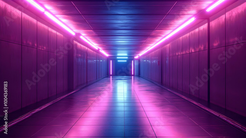 3D Illustration of a Neon Lit Corridor