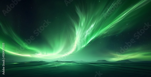 Minimalist Green Aurora Borealis Night Sky