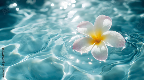 A beautiful white frangipani flower floating on the water, generative AI