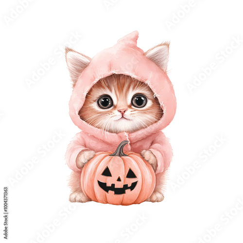 Cute Cat with Pumpkin Costume