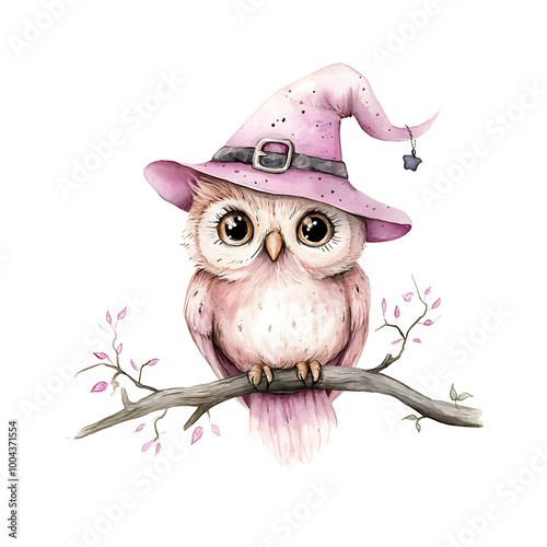 Owl Witch with Pink Pumpkin